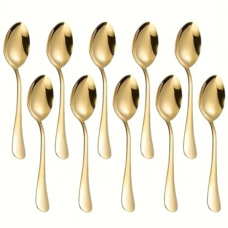 10-piece set of stainless steel dessert spoons, ice cream spoons, mirror-polished, lightweight and sturdy, dishwasher safe, suitable for home, restaurant, camping, Dinnerware Utensils, Kitchenware, Metal utensils