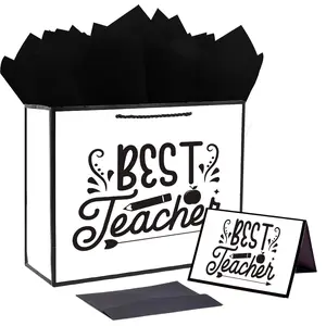 Elegant Teacher Gift Bag Set 12.6" - Black & White