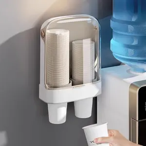 Automatic Cup Dispenser No Drilling Wall Mounted Home Water Cooler Single Dual Cylinder Paper Cup Storage Rack