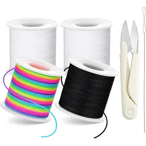Stretchy Bracelet String Kit with & Beading Needle, 4 Rolls Elastic String for DIY Crafts, 1mm Stretchy Cord for Jewelry Making Sewing Necklace Beading, 660FT, (Black, White, Rainbow)