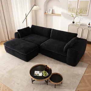 Modular Sectional Couch Compression Sofa Corner with Chaise L Shaped for Living Room Bedroom Large Deep Seat Corduroy Fabric No Assembly Required
