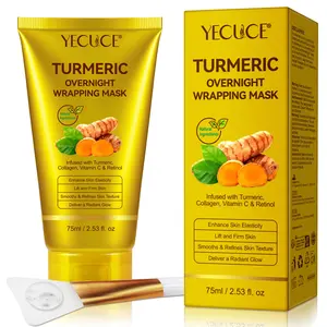Yecuce Turmeric Collagen Sleep Mask 75ML, Peel-Off Liquid Mask with Vitamin C & Retinol, Hydrating, Moisturizing & Firming for Dry Skin