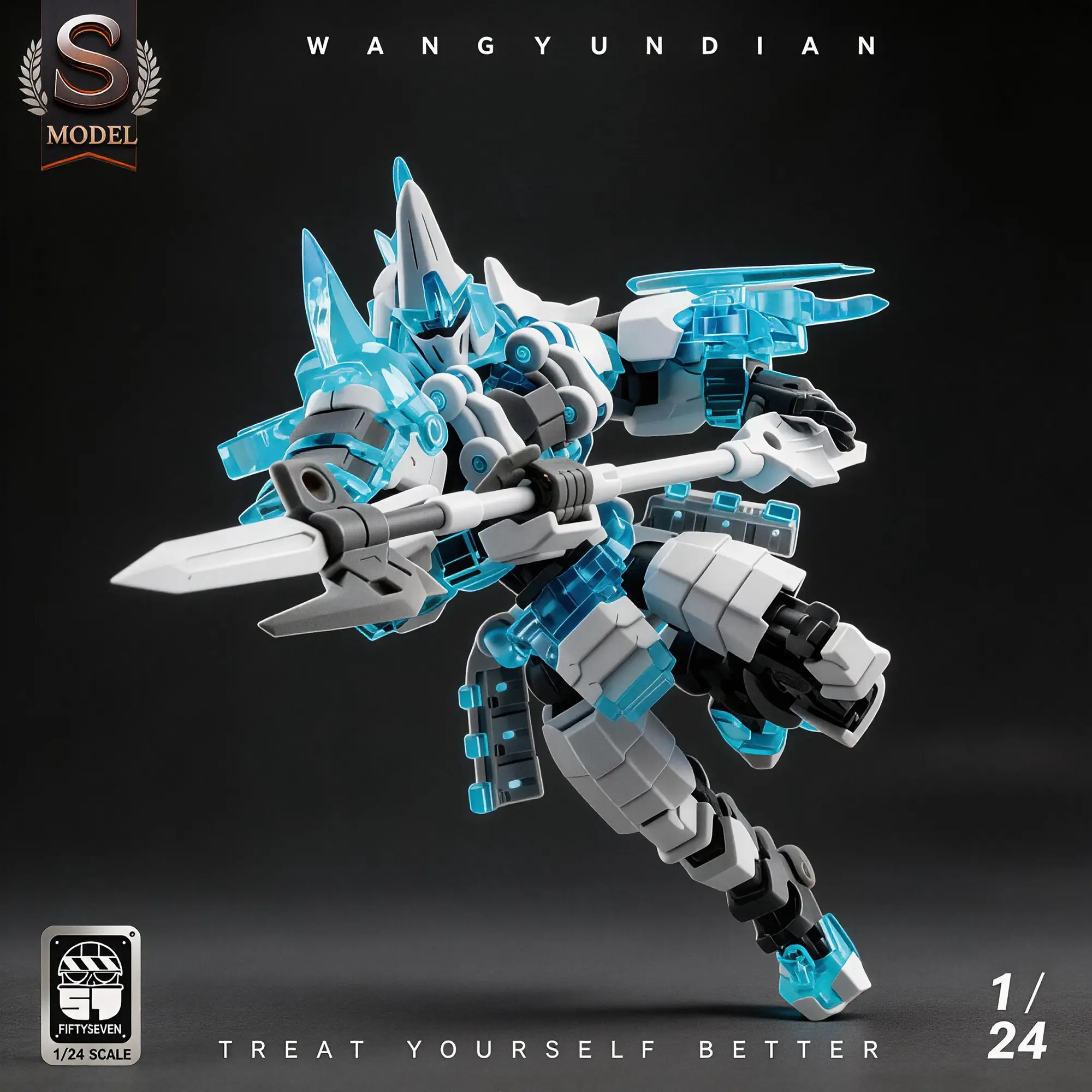 Cyber Shadow Warrior Mech Figure, 1/18 Scale Snow Shadow Ninja High-Action Collectible Model, Ice Warrior Pose, Premium Desktop Decor Gift, Anime Action Figure