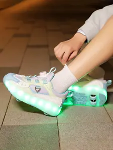 Spring Summer Roller Skates, Rechargeable LED Lights, Angel Wings Design, Adjustable Velcro, Detachable Wheels, Versatile Board Shoes, Shoes With Wheels, Skating Shoes, Pu Leather Upper