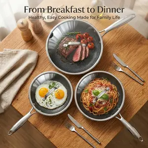 TIBBICC Professional Series Nonstick Stainless Steel Frying Pan Set with Glass Lids (8”/10”/12”) – Easy Clean, Oven Safe, All Cooktops, Made for Healthy Family Meals