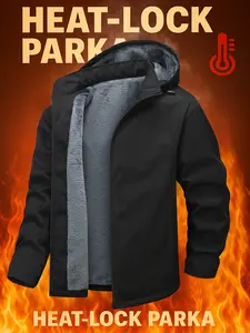 Men's velvet and warm hooded cotton clothes, winter cold-resistant belt removable hat, fully covered with thick velvet inside, windproof outer layer, warm and mellow lining, wear a second lock heat, fashionable warm Parker jacket, daily commute, outdoor c
