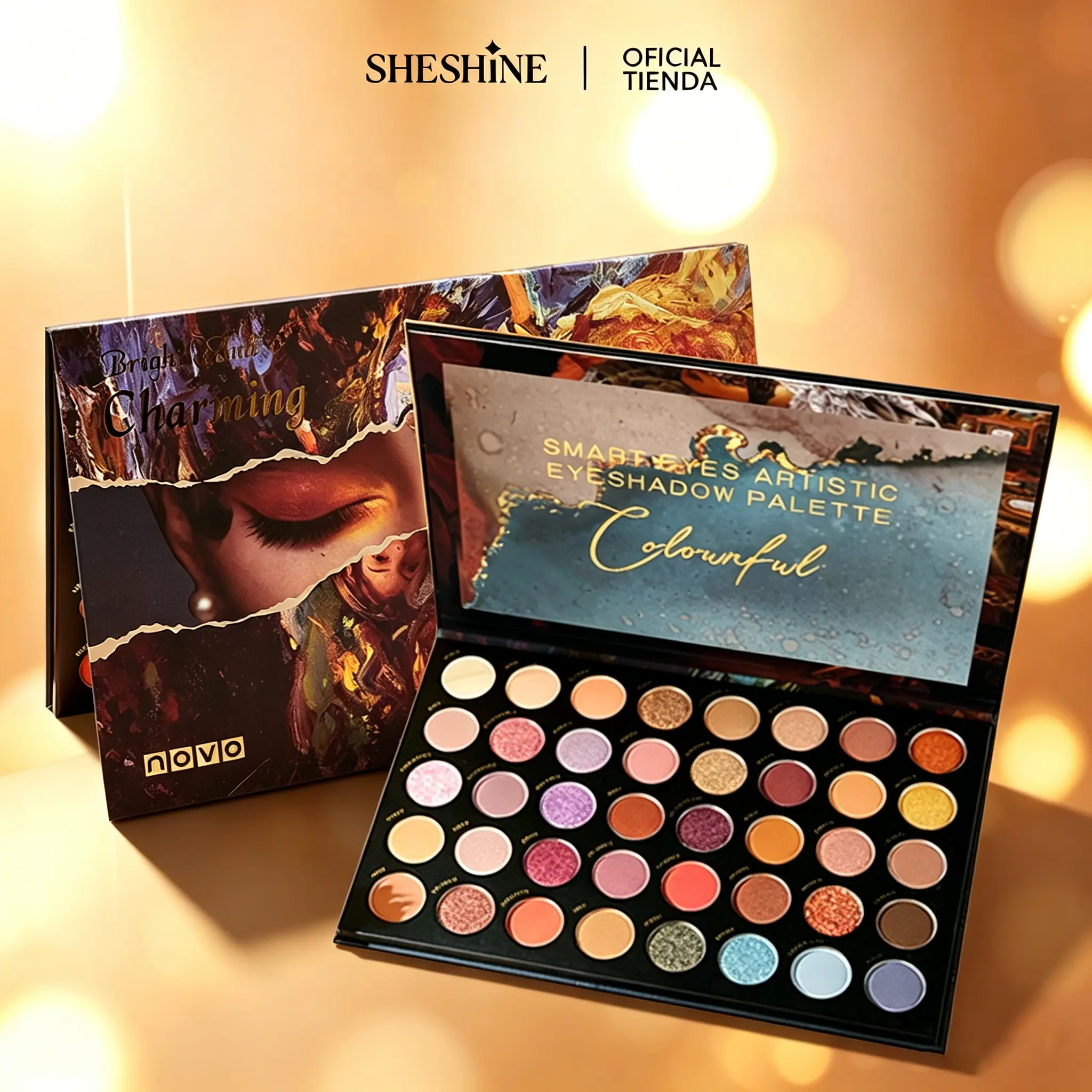 SHESHINE NOVO-Paleta de Sombras 40 Colores: Alta Pigmentación, Larga Duración, Mate y Brillante - Ideal para Looks Naturales y Ahumados - Maquillaje Profesional para Latinas en USAl Agua - Para Look Diario y Profesional