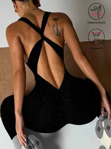 1pc Women Leopard Print Jumpsuit Yoga Workout Tights Gym Women Outfit