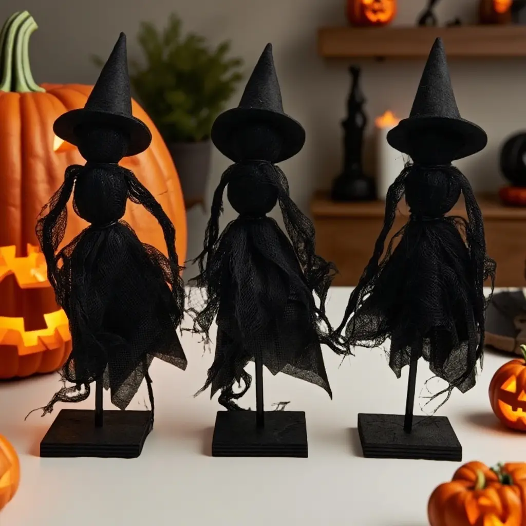 A set of three Halloween-themed dark witch group ornaments, Collectible Ornament, Room Decor Ornament, Decorative Props, Festival Decorations, essential for festive atmosphere in shopping malls