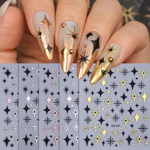 5 Sheets Starburst Pattern Star Nail Art Stickers, Metal Mirror Effect Nail Decals, Ramadan Festival Glitter Nails, DIY Beauty Decor Nail Art Design for Women & Girls