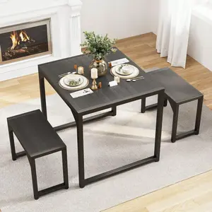Dining Table   Steel Frame, Kitchen Table  For 2, Dinner   2 Benches For Small Space, Space Saving Dining Room Table  For Restaurant, Kitchen, Living Room Set with