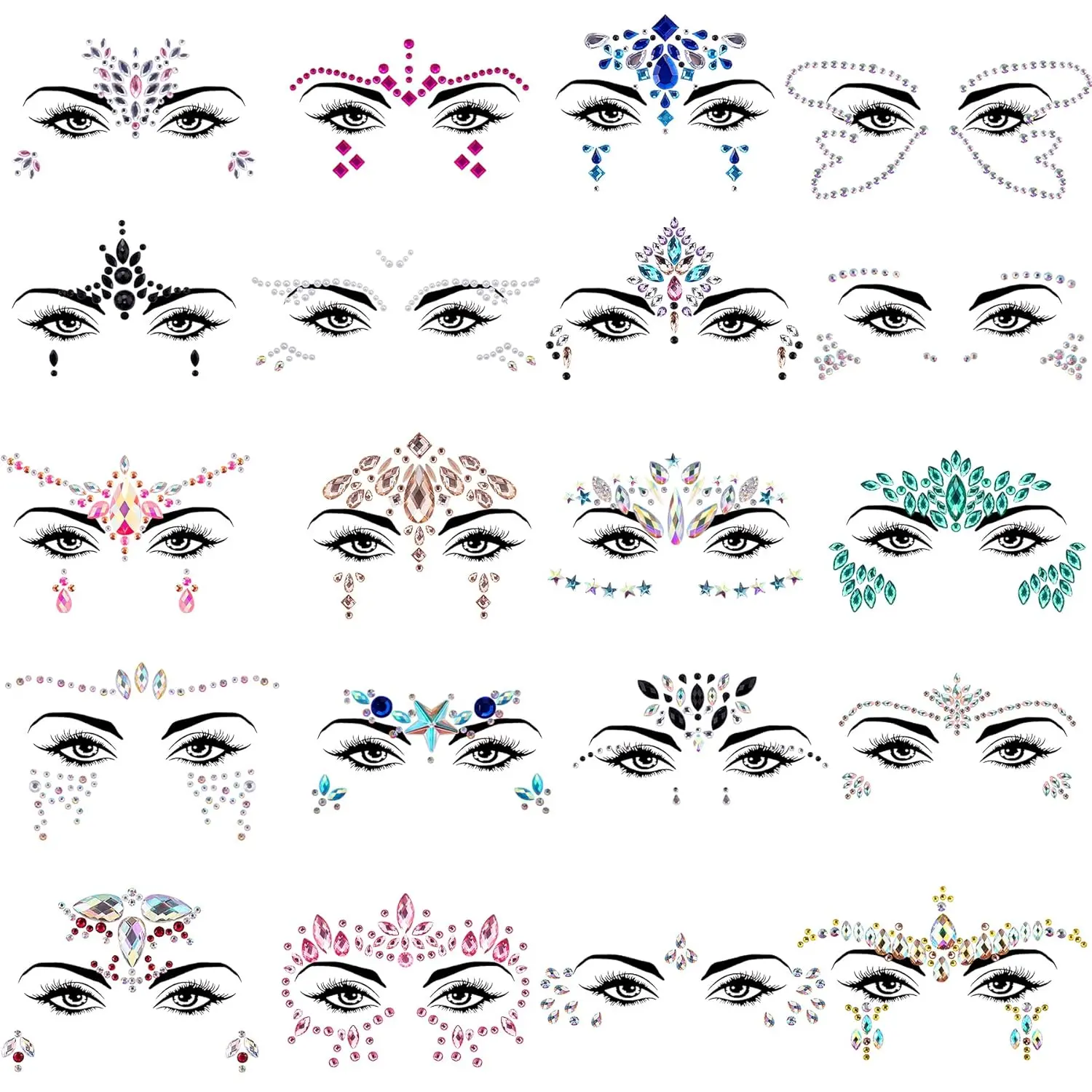 20 Sets Face Jewels  Face Stickers Jewels Gems Eye Jewels for Festival Rave Carnival Party