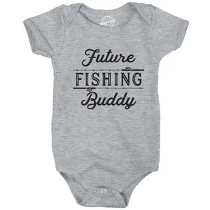 Creeper Future Fishing Buddy Baby Bodysuit Funny Outdoor Sport Shirt Funny Baby Onesies Funny Fishing Onesie Novelty Onesie Light Grey