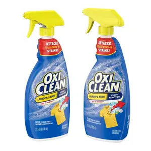 OxiClean 21.5 fl.oz Laundry Fabric Stain Remover Spray (2-Pack), Multi Purpose Stain Fighter for Clothes, Upholstery, and Surfaces, Removes Coffee, Red Wine, Ink, and Grass Stains, Chlorine Free and Color Safe Formula, Fast Acting Spray and Wash Solution.