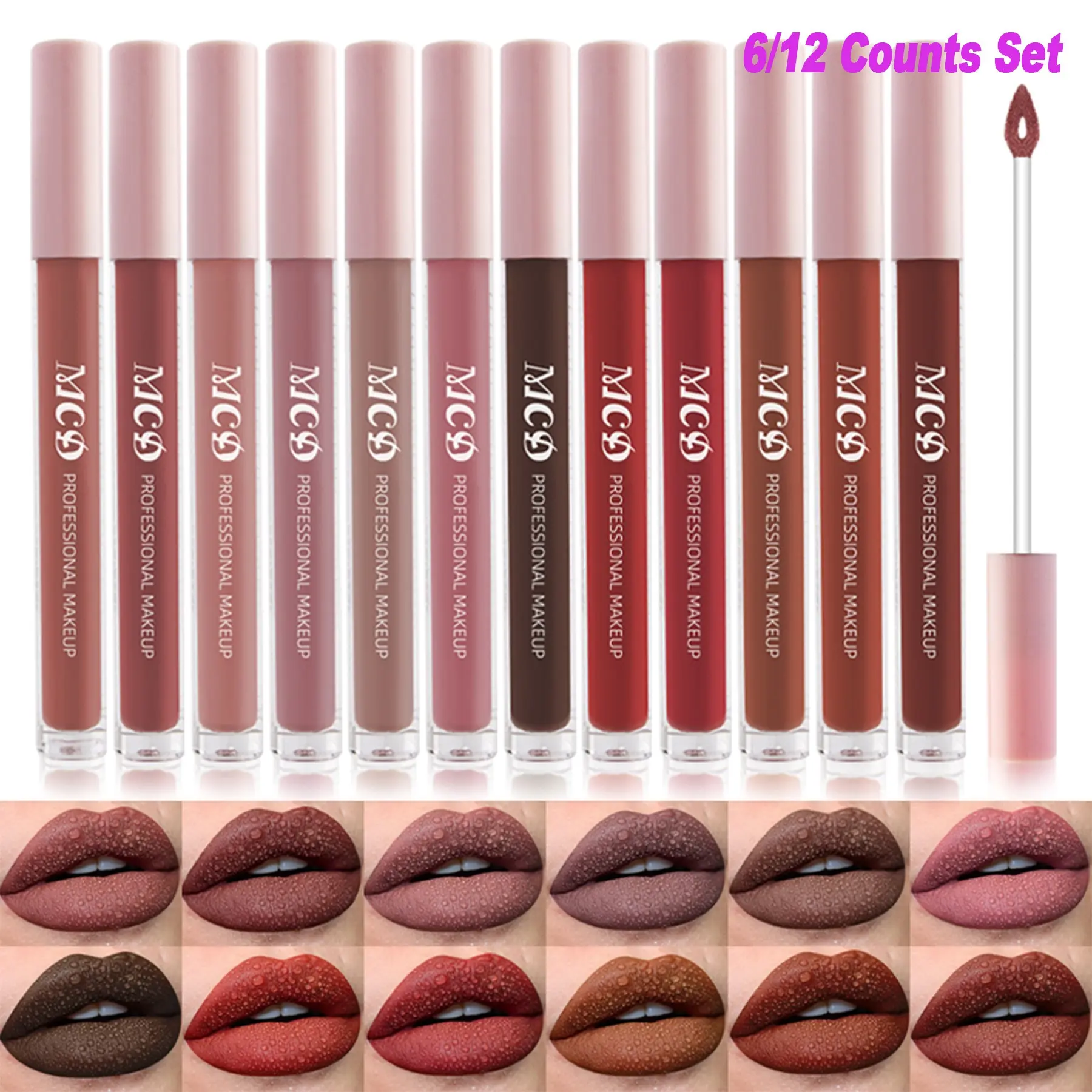 6/12pcs Matte Liquid Lipstick Set, 24h Long Lasting Lipsticks, Waterproof & Non-Sticky, Velvet Smooth Hydrating Lip Gloss, Party, Music Festival, Daily Wear, Gift