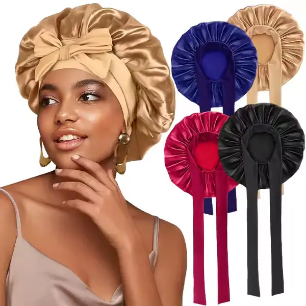 Romantic Satin Bonnet for Adults with Silk-Like Material, Curly Hair Haircare, Multi-Use for Sleeping & Shower