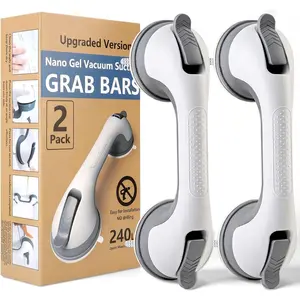 2 Pack Removable No Drilling Shower Grab Bars, Suction Cup Handles Heavy Duty 500lbs Safety Handrails for Bathtubs Bathroom Walls, Elderly Seniors Assistance Products