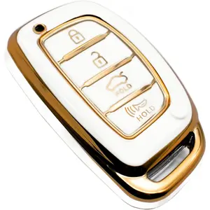 Key Fob Cover Compatible with Hyundai Elantra Elantra GT Ioniq Sonata Tucson Smart 4 Buttons TPU Remote Keyless Key Fob Case Protection Shell Accessories, White