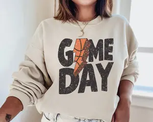 Basketball Game Day Lighting Bolt Sweatshirt, Basketball Crewneck, Basketball Shirt, Basketball Sweater, Womens Basketball Game Day Shirt