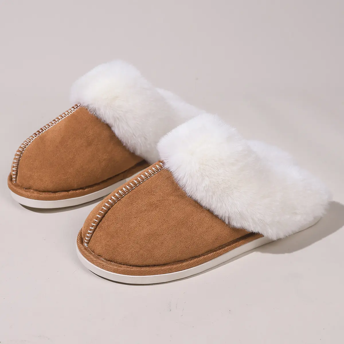Women's Fluffy Anti-Slip Cotton Cloud Slide Walking Shoes, Luxury Cozy White Fur Winter Warm Indoor-Outdoor Casual Plush Footwear