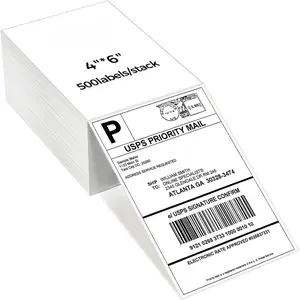 Direct Thermal Shipping Labels, 4x6 Inch Fanfold Mailing Postage Label Paper, 500 Labels/Stack,  for E-Commerce, Shipping, and Product Labeling