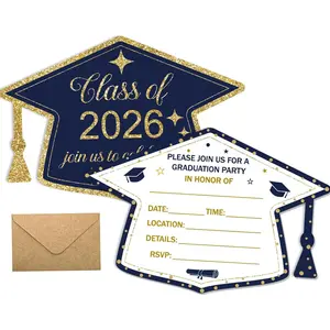 Graduation Invitations 2026 Grad Party Invitations with envelopes 30 Pack, Class of 2026 Graduation Announcements Graduate Invite Cards for College Party Supplies, Navy Blue & Gold