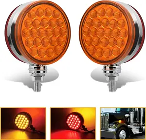 Nilight 2PCS Round Double-Face Fender Pedestal Lights - 48LED Bright Amber Red Brake, Turn, Marker Tail Lights with Mount, Truck Accessories, Aftermarket Truck Accessories for Mack Kenworth