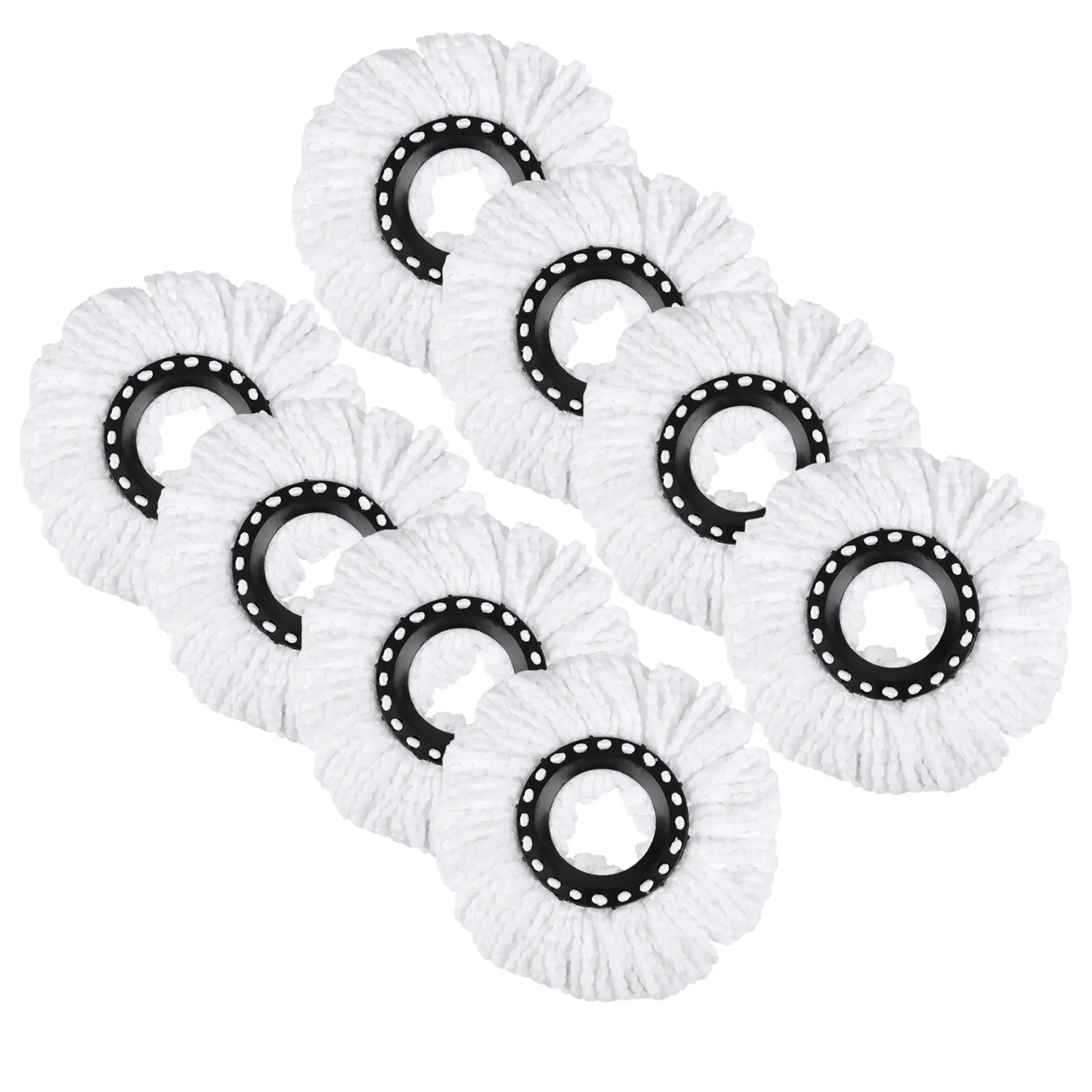 8pcs Round Mop Heads+ Spin Mop Bucket Set with 3pcs Mop Heads for Home Cleaning