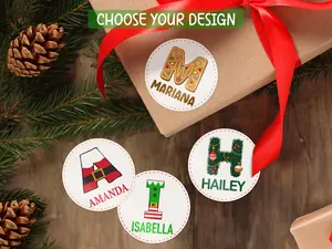 Personalized Round Name Stickers for Christmas Gifts, Custom Name Labels Kids, Alphabeta Labels on Presents, Christmas Gift Tag