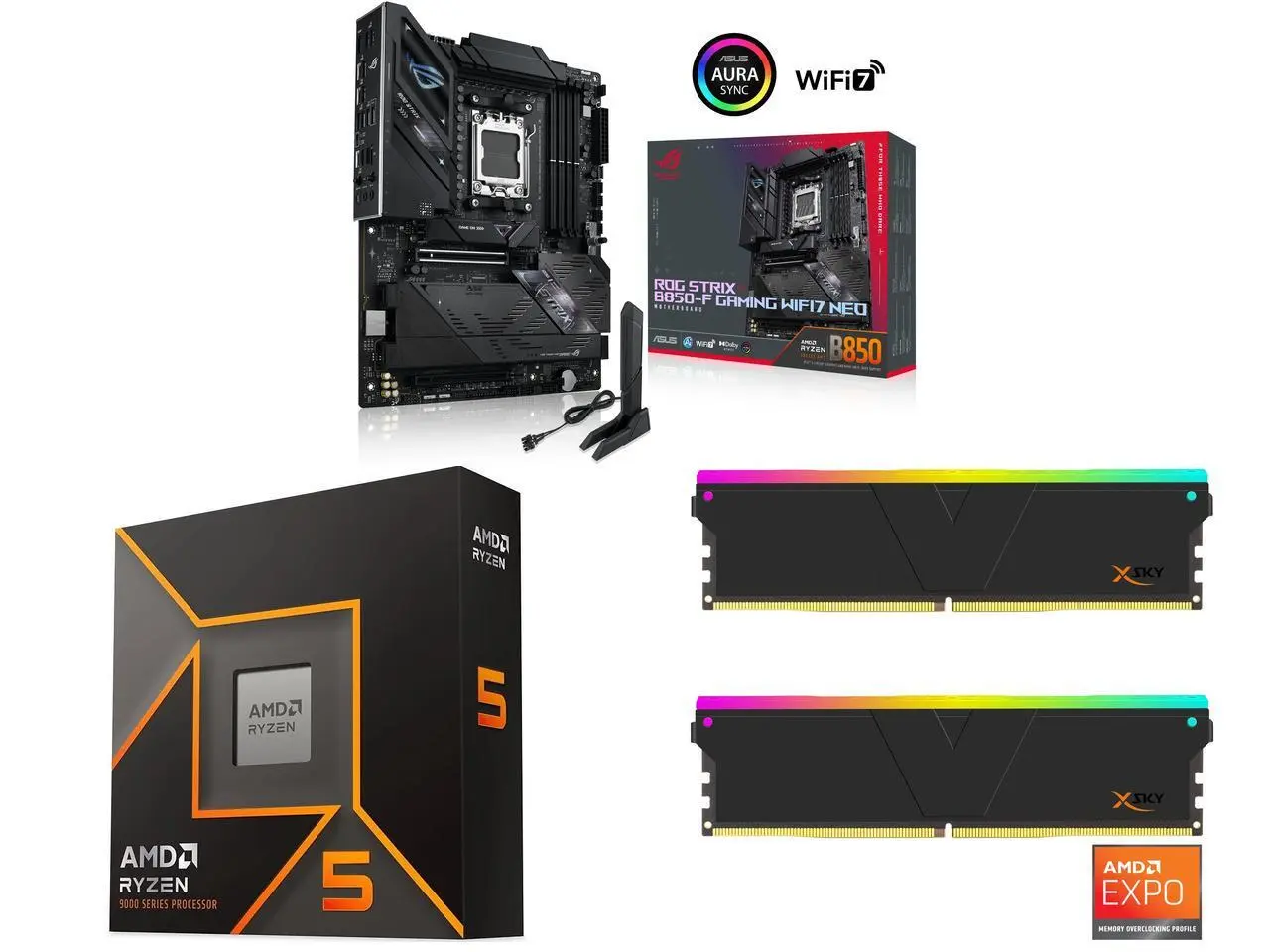 Motherboard CPU Memory Combo -  ASUS ROG Strix B850-F GAMING WIFI7 NEO Bundle with  AMD Ryzen 5 9600X  and V-color TMXSAL1660830KWK