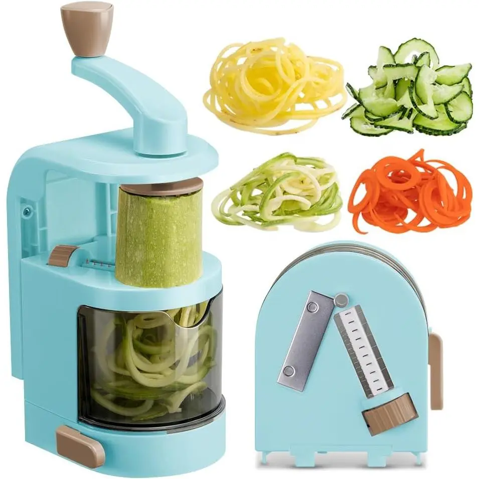Vegetable Spiralizer 4-IN-1 Rotating  Veggie Spiralizer Zucchini Noodle Maker with  Suction Cup Spiral Vegetable  Slicer - Blue