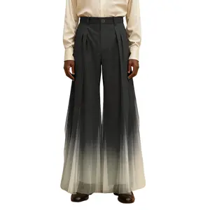 INCERUN Men's Wide-Leg Men's Wear Pants - Oversized, Sheer Mesh Splicing, Gradient Hem Splice, Soft Flowy Classy Formal Bottoms for Evening Parties
