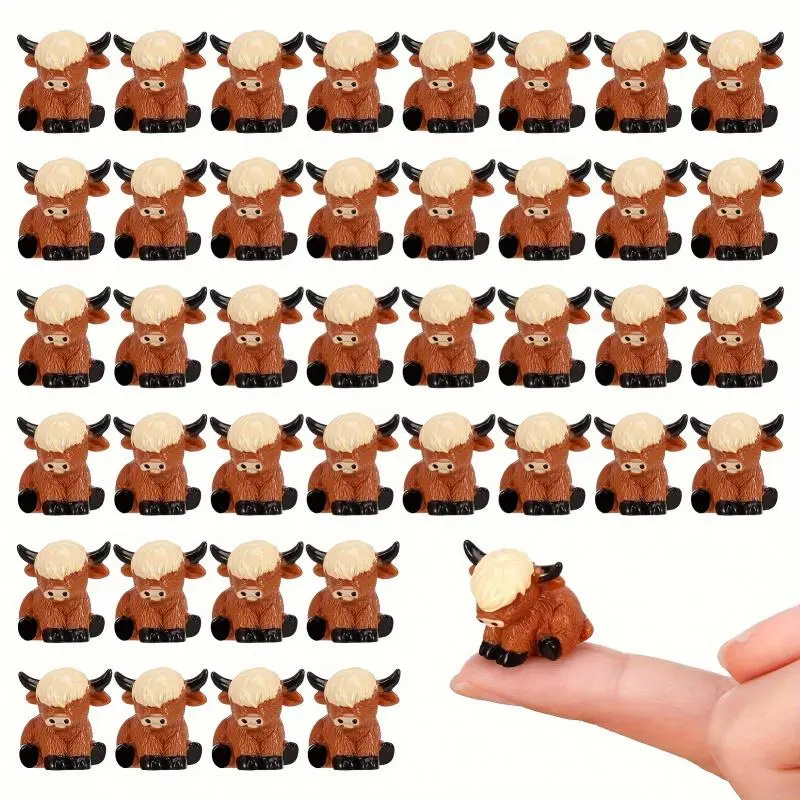 Mini Highland Cow Ornament, Cute Resin Animal Decoration Figure Craft, Resin Animal Sculptures, DIY Decorative Ornament, Decor Figurine for Home Dollhouse & Garden, Home Decor Ornaments, Animal Figurines, Decorative Piece