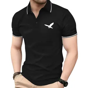 Men's Summer Eagle Print Short Sleeve Polo Shirt, Classic Retro Style, Lightweight Versatile Sports Casual Outdoor Fashionable Golf Wear, Trendy Black Short Sleeve, Perfect Gift for Him
