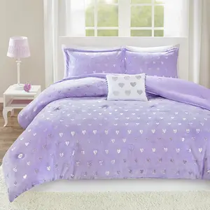 Mi Zone Rosalie Comforter Set for Girls, Ultra-Soft Microlight Plush Metallic Printed Hearts Brushed Reverse Overfilled Down Alternative Hypoallergenic All Season , Full/Queen, 4 Piece
