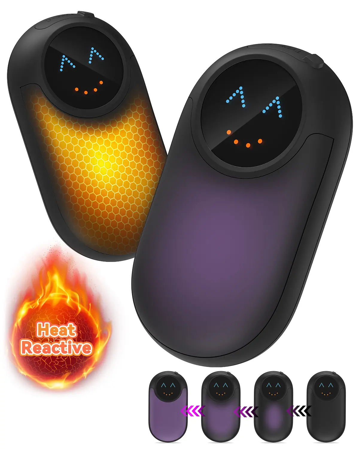WETIFY 2-Packs Thermochromic Magnetic Rechargeable Hand Warmers Electric Handwarmers Heat Sensitive 4 Levels Portable Compact Heater for Winter Outdoors Camping Hunting
