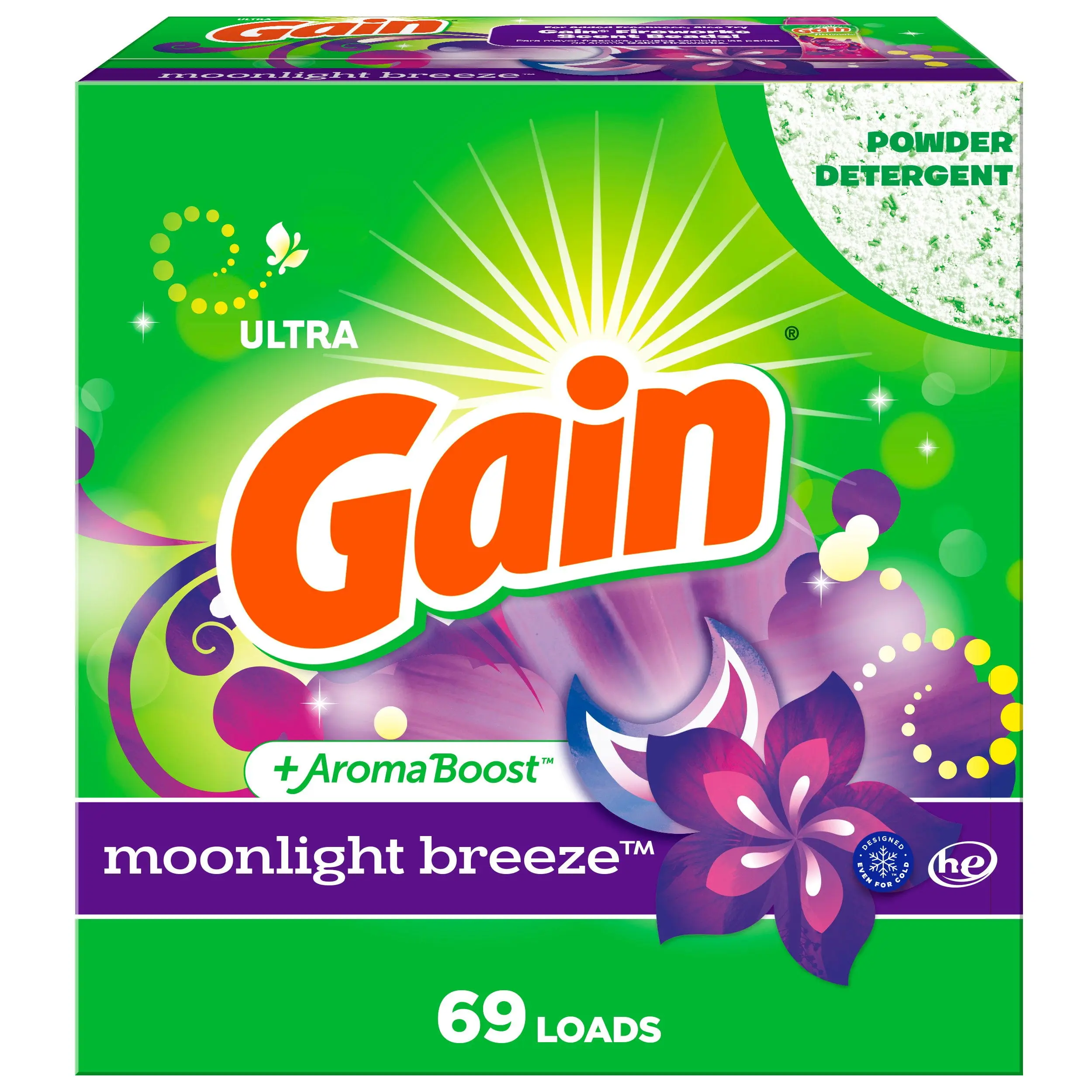 Gain Powder Laundry Detergent, Moonlight Breeze Scent, 82 oz, 69 Loads