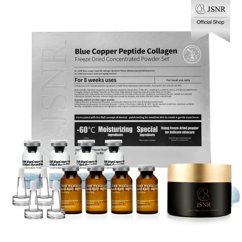[JSNR Official] Korean Freeze-Dried Peptide Shot 8-Week Activation Lifting Kit (Serum) + Deep Clean Repair Cream Set with Blue Copper Peptide Ampoule Powder, Oil-Free Hyaluronic Hydration Rejuvenate Moisture Anti-Aging Duo, Gentle, Smoothing Skin Repair