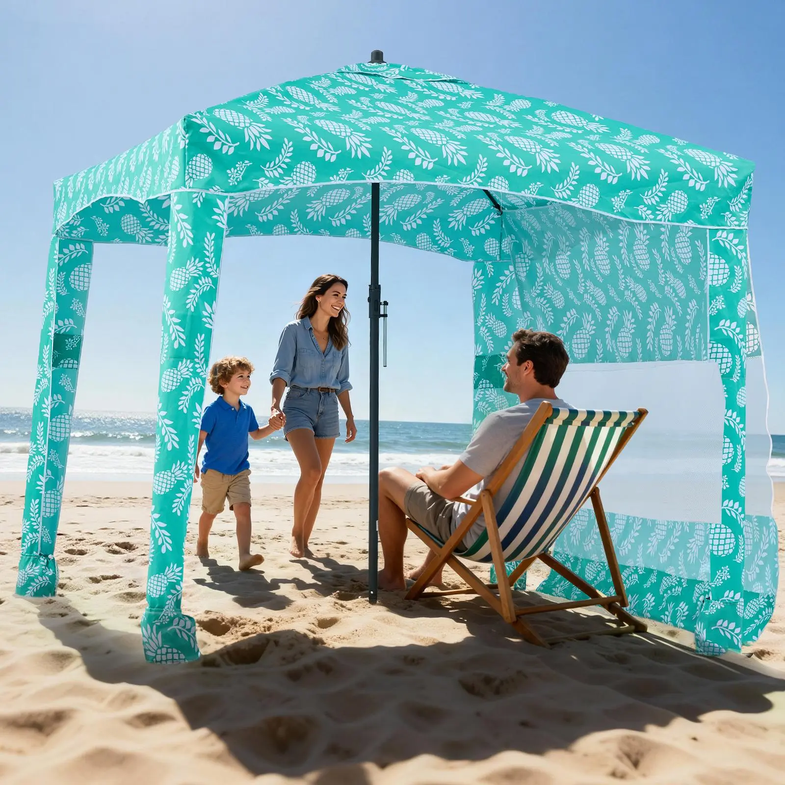 【DealsForYouDays】VEVOR 6x6 ft Beach Cool Cabana Tent, UPF 50+ Sun Protection Camping Shelter Canopy with Side Wall, Breathable, Easy Install, Sand Pockets, Weather Resistant Large Portable Shade for Family Outdoor Use