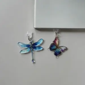 2D Acrylic Phone Dust Plug, Cute Dragonfly & Butterfly Design Phone Dust Plug, Phone Accessories for iPhone Type-C, Phone Decoration
