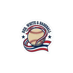 Red White & Baseball Sticker | Patriotic Baseball Fan, Vintage Ballpark Aesthetic