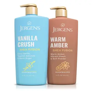Jergens Shea Fusion Body Lotion Dual Pack, Moisturizer with Shea Butter and Vitamin E, Vanilla Crush 14 fl oz and Warm Amber 14 fl oz (2 pack)