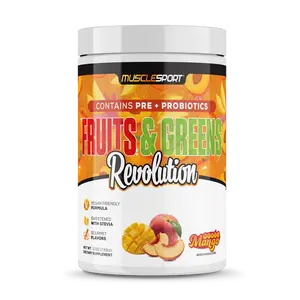 MuscleSport Fruits & Greens Revolution - 40+ Plant Ingredients Prebiotics Probiotics 30 Servings Natural Blend Fiber