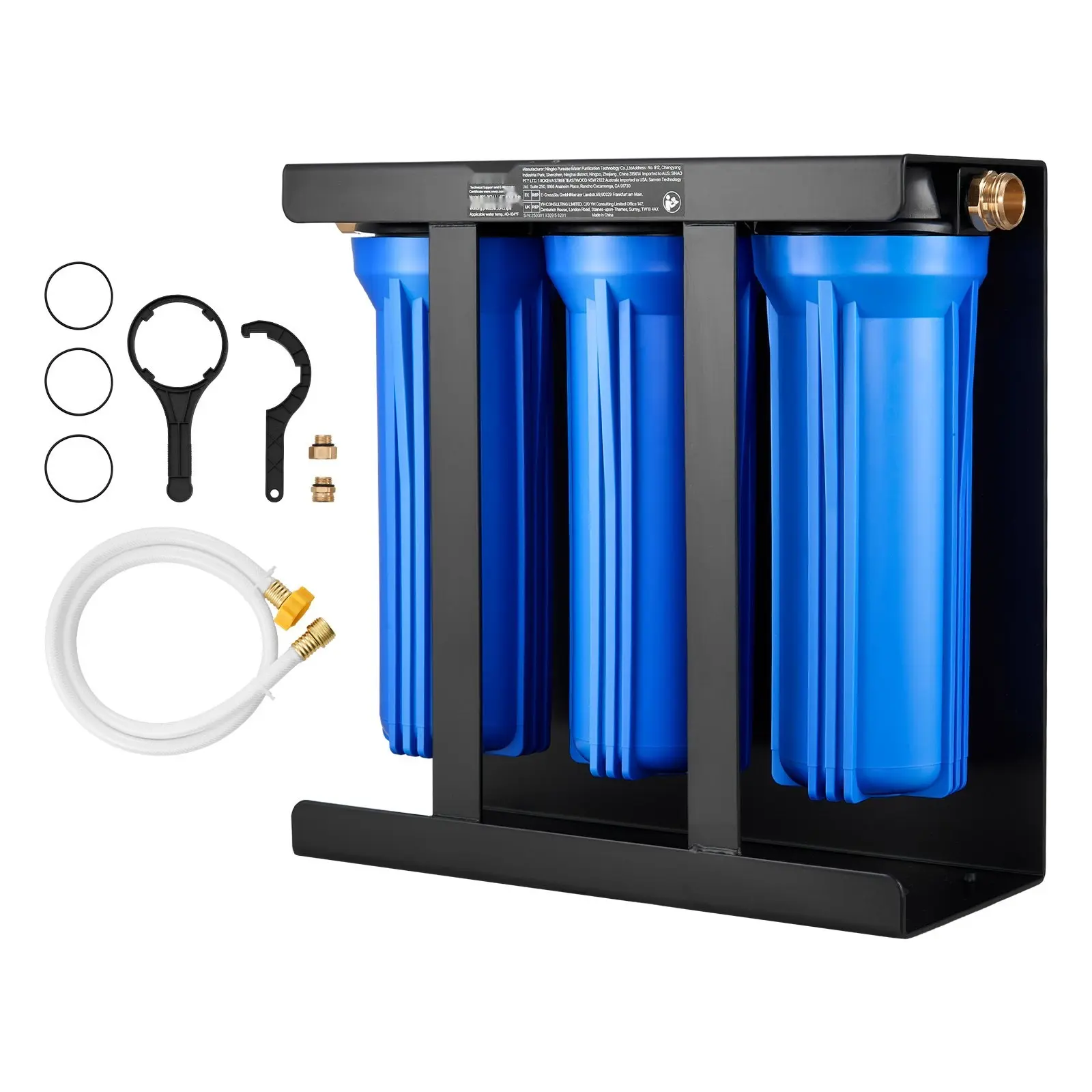 RV Water Filtration System With 3-Cartridge Filter Set And Basket For Campers, Boats, RVs, Trailers, And Vans: Inline Drinking Water Filter Housing, Sediment, Carbon Block, And GAC Cartridges Included, Wide Mount Compatible
