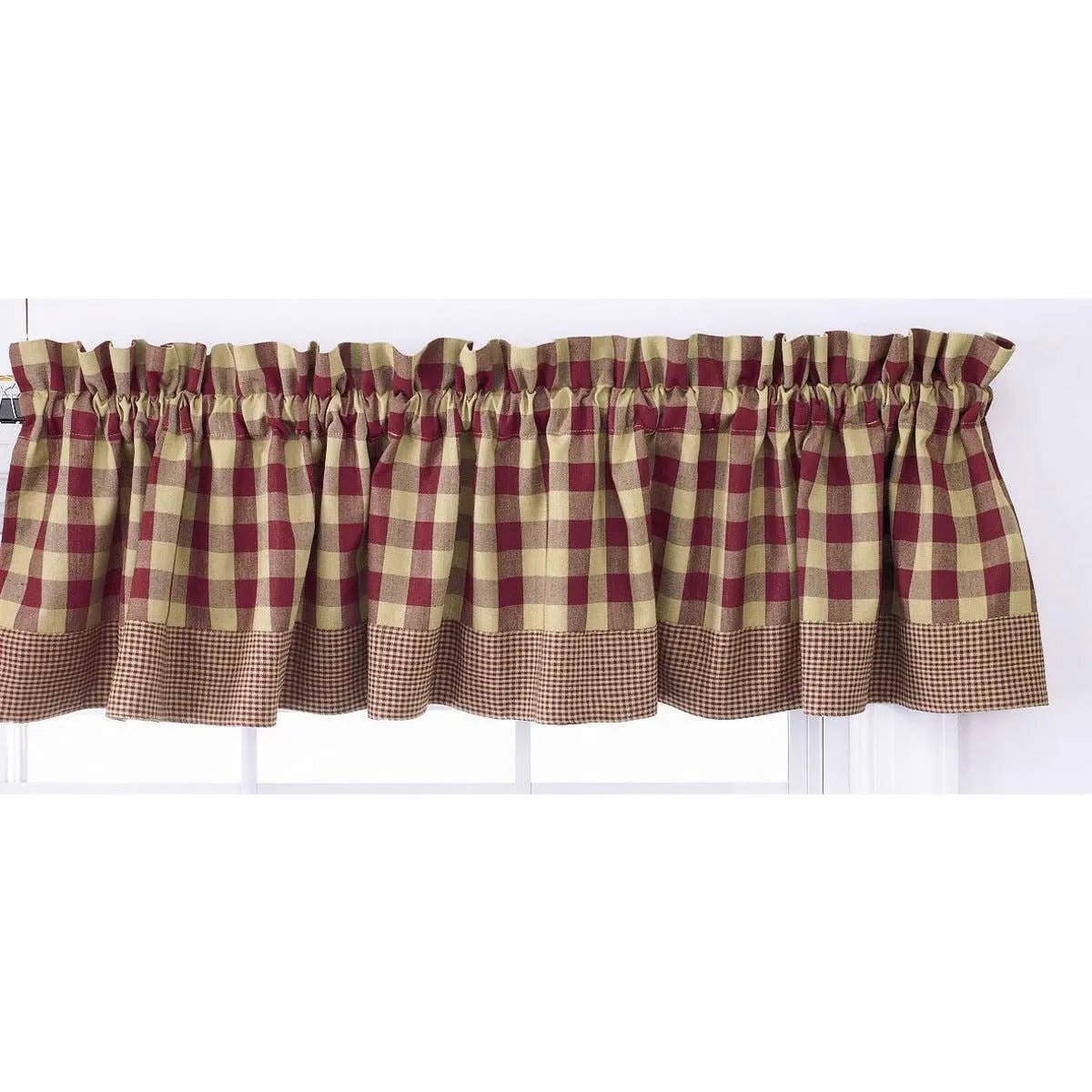 Yorktown Burgundy Patterned Valance, Home Decoration Curtain Accessory with Farmhouse Country Charm