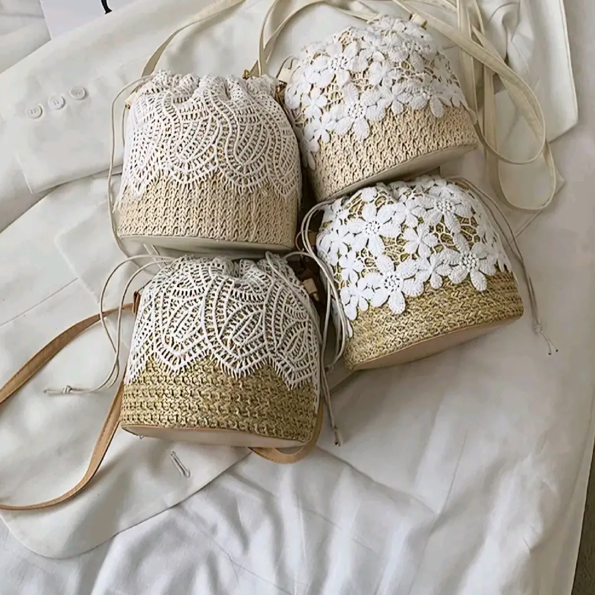 Lace Rattan Crossbody Bag