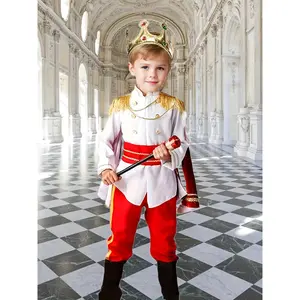 Royal Prince King Costume Set for Boys 6PCS Storytelling Outfit with Stand Collar Pockets Machine Washable Polyester Perfect for Birthday Halloween Carnival Party Dress Up Play Pretend