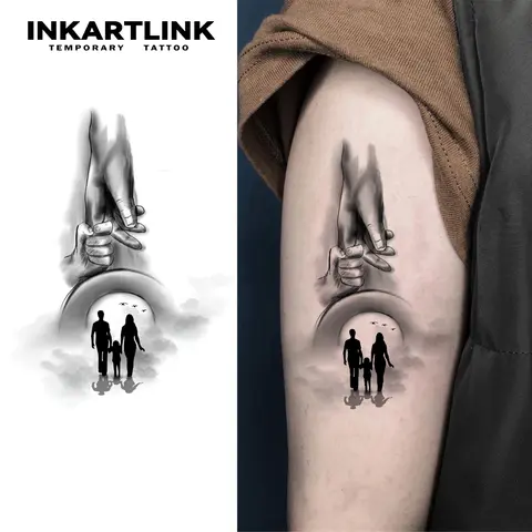 INKARTLINK Tattoo Tech 2-Sheet Large Realistic Look Fake Tattoo Stickers - Happy Family Art Design Casual Temporary Body Art, Waterproof, Sensitive Skin Safe, 1-2 Weeks Long-Lasting, No Adhesive Reflection
