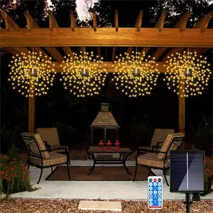 Solar Fireworks Hanging Lights 3 in 1,LED Outdoor Solar Lights with USBCharging,Suspended fireworks shaped light,8Modes Dimmable Waterproof Solar Fairy Light,Copper Wires Light for Gazebo Patio Party Wedding Decoration Garden Balcony