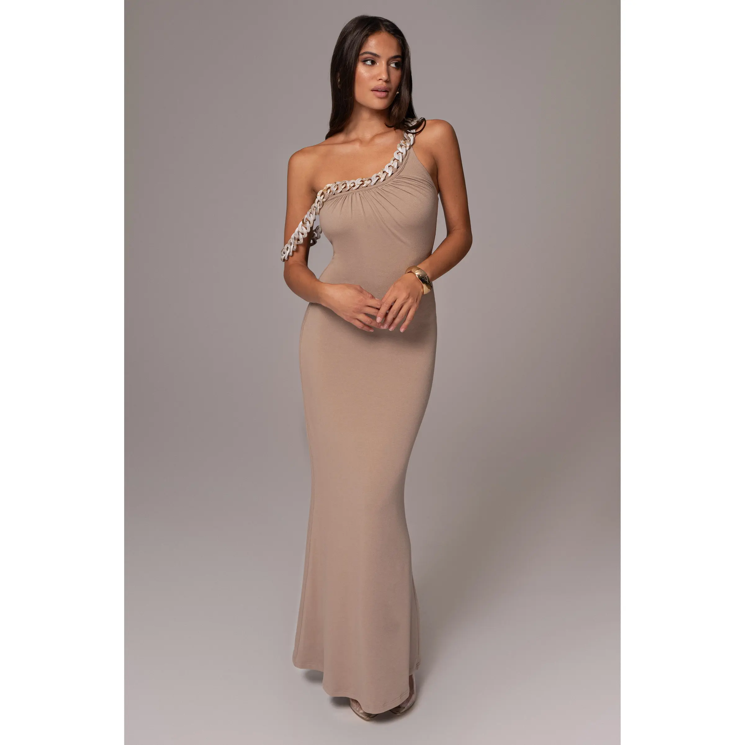 Beige Monette Asymmetric Dress